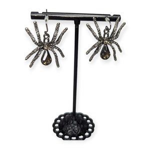 Silver Tone Spider Dangle Earrings